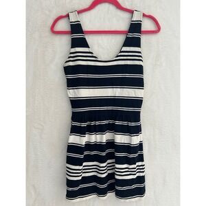 J.Crew Navy White Striped Sleeveless Mini Dress Button Back Lace Trim XS